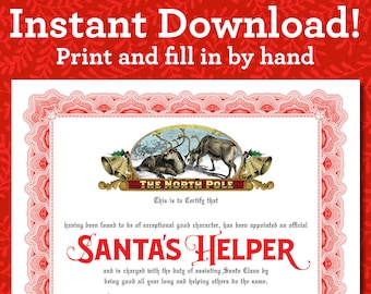 Santa's Helper certificate PDF instant download printable