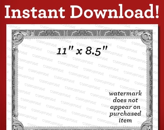 Engraved ornate blank certificate border instant download printable
