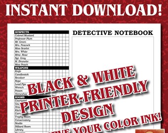 Replacement Clue Cluedo Detective Note Card Sheets PDF Instant Download ...