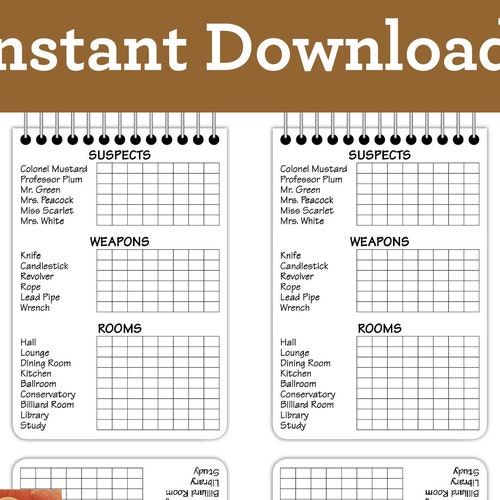 Replacement Clue Cluedo Detective Note Card Sheets PDF Instant - Etsy