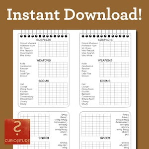 Vervangende Clue Cluedo-detective Note-kaartvellen pdf instant download zelf afdrukken
