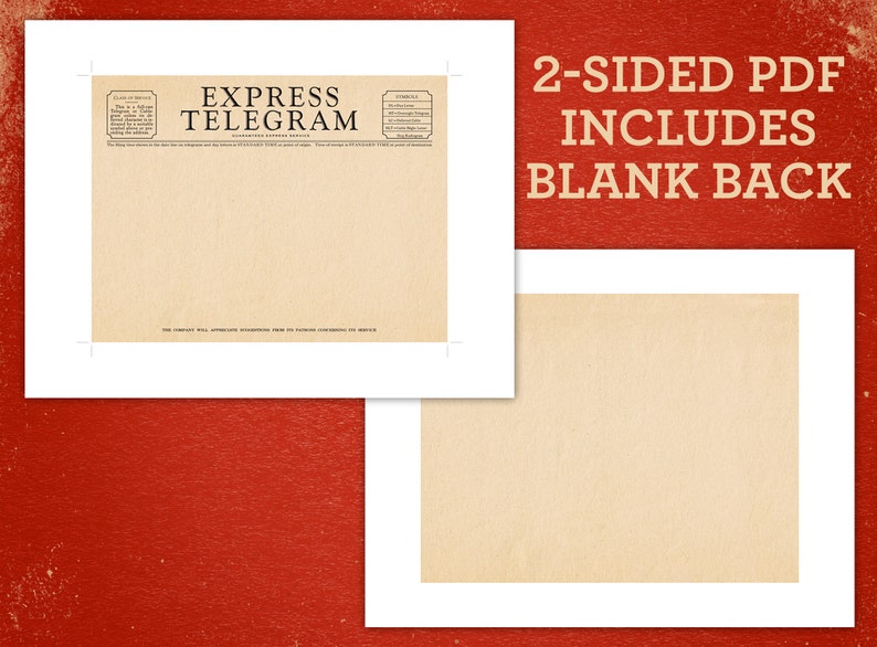 Vintage style telegram PDF with fillable text printable download downloadable print image 2