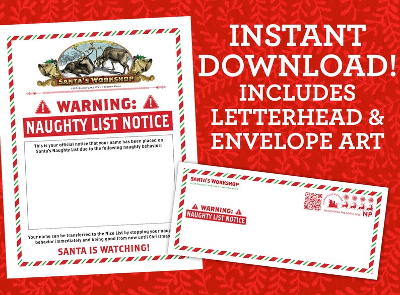 Letter From Santa Claus Naughty List Warning PDF Printable Download ...