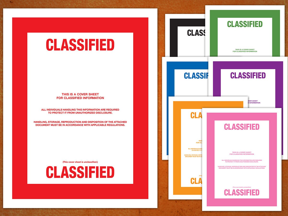 CLASSIFIED Top Secret Document Cover Sheets Multiple Colors PDF Instant 