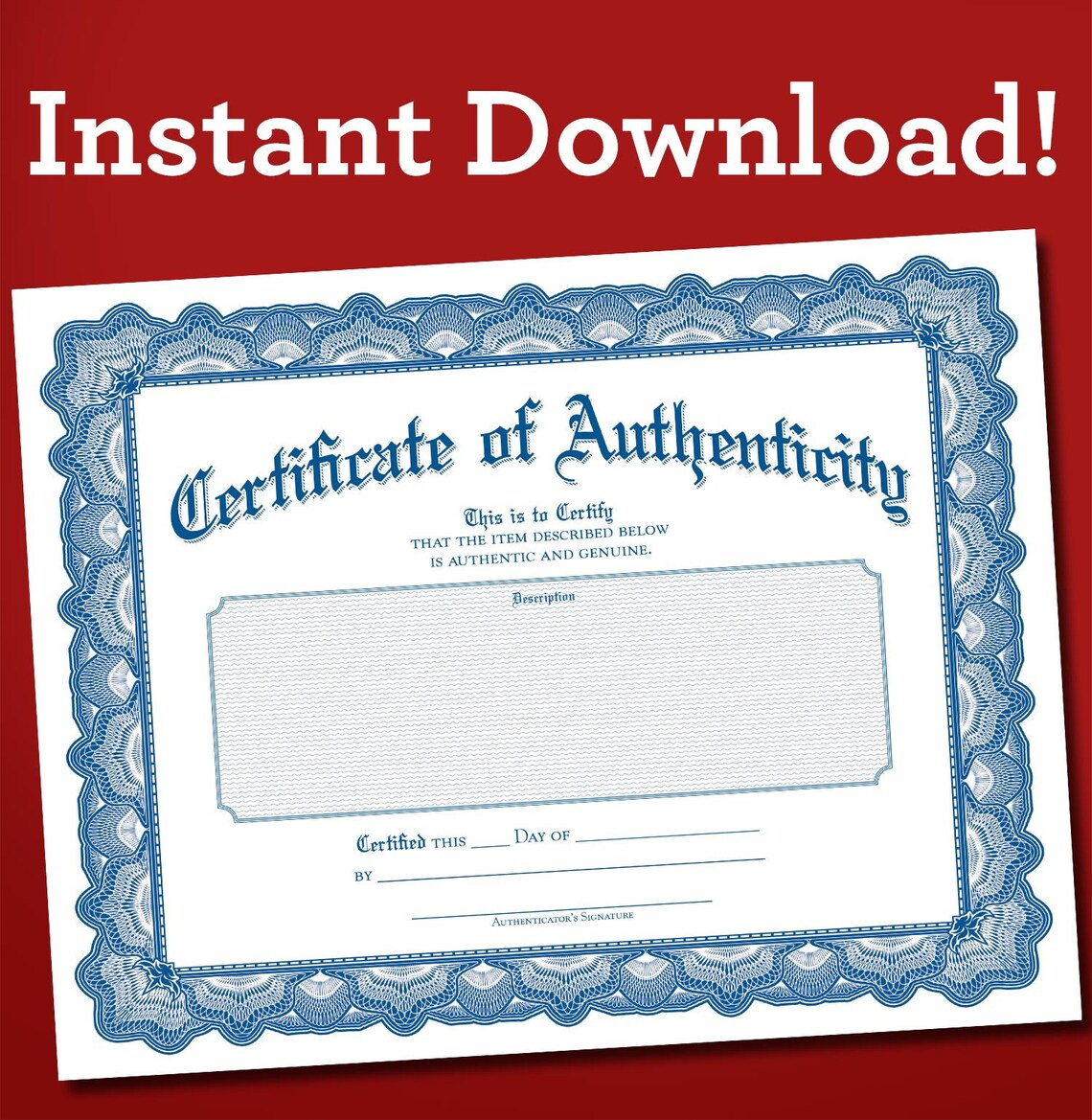 Printable Blank Certificate Of Authenticity Template