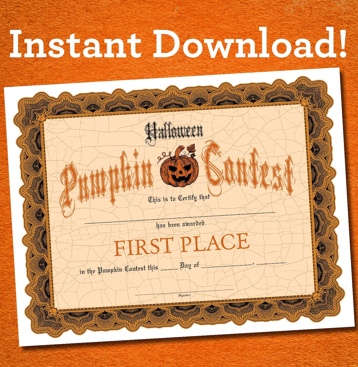 Halloween Pumpkin Contest certificates 1st thru 5th place & Etsy