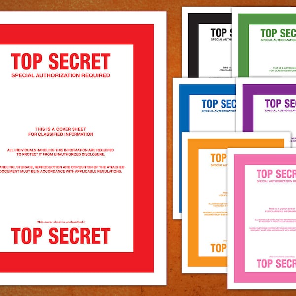 TOP SECRET classified document cover sheets printable PDF instant download downloadable printable print