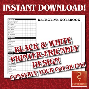 Hojas de notas para cuaderno de detectives Master de Cluedo de repuesto, descarga instantánea en formato PDF, imprímelas tú mismo