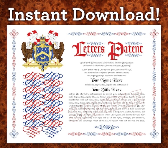 Fantasy Title of Nobility Letters Patent Certificate Etsy
