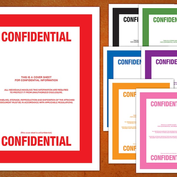 CONFIDENTIAL top secret classified document cover sheets multiple colors PDF instant download printable print