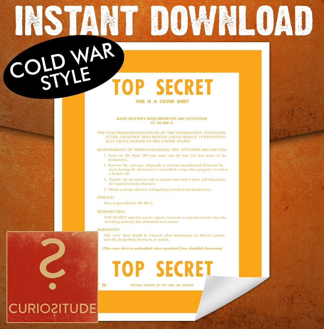 Cold War 1950s / 1960s Style TOP SECRET Classified Document Cover ...