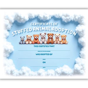 Stofftier Adoption Zertifikat PDF sofort download druckbar