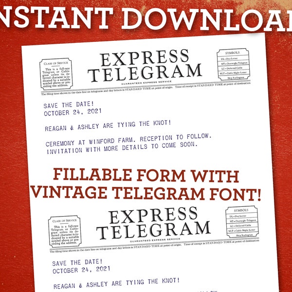 Telegram printable PDF with fillable text printable download downloadable print