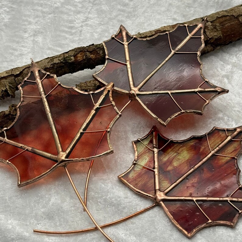 Stained Glass Autumnal Coloured Leaves, Red Maple Leaves Etsy
