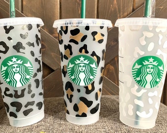 STARBUCKS cold cup; reusable custom venti tumbler; leopard print
