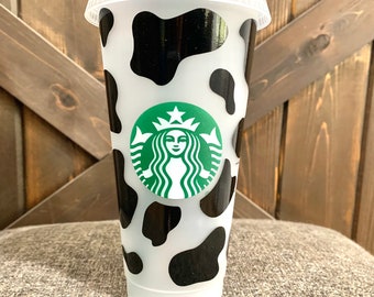 STARBUCKS cold cup; cow print; venti cold cup reusable tumbler