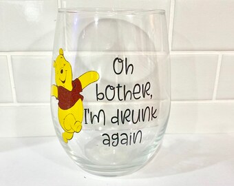 LARGE 21 ounce Disney inspired wine glass; Winnie the Pooh; Disney gift