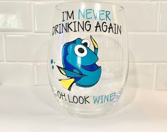 LARGE Disney inspired wine glass; finding Nemo; dory; BFF gift