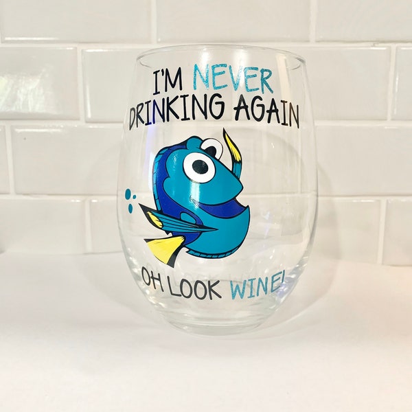 LARGE Disney inspired wine glass; finding Nemo; dory; BFF gift