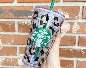 Leopard print; Starbucks cup; hard tumbler; personalized tumbler