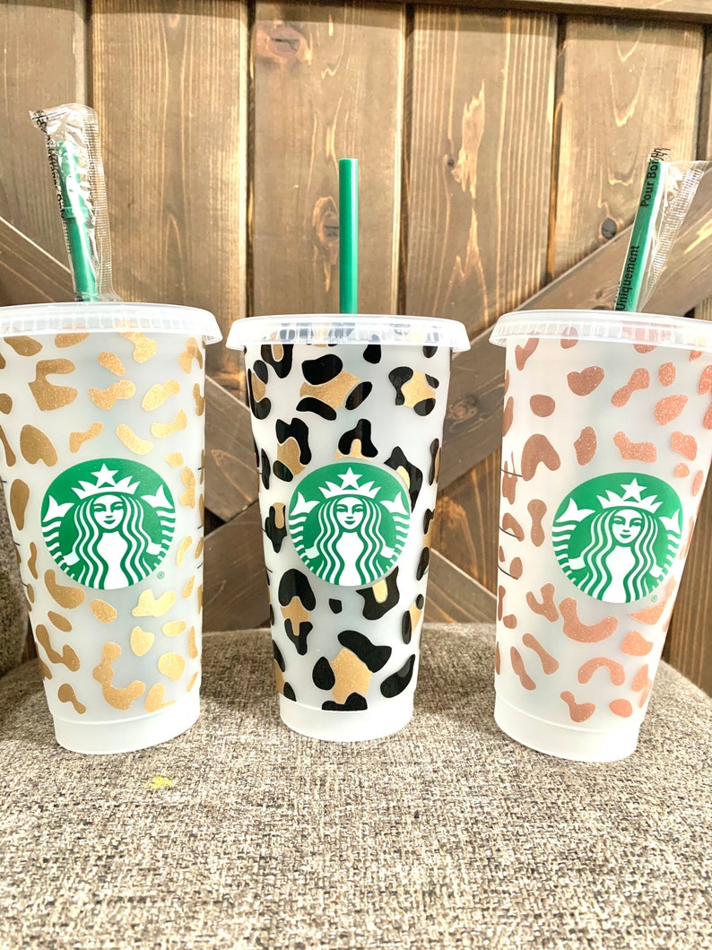 STARBUCKS custom reusable cold cup tumbler; venti custom tumbler; leopard print 