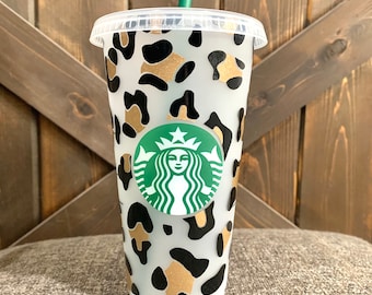 Leopard print; Starbucks reusable tumbler; cold cup venti