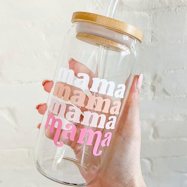 Mama glass; Iced coffee glass; coffee cup; beer can glass; Gift for her