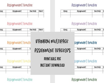 printable assignment tracker, rainbow assignment tracker, homework tracker pdf, student planner instant download, printable homework planner