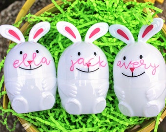 personalized easter eggs, easter bunny egg, easter party favors, easter candy holder, personalized easter basket stuffers, kids easter bunny