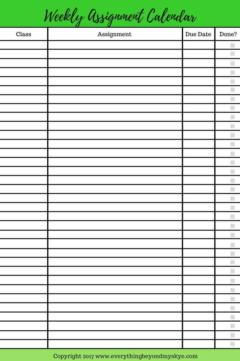 College assignment tracker template picture