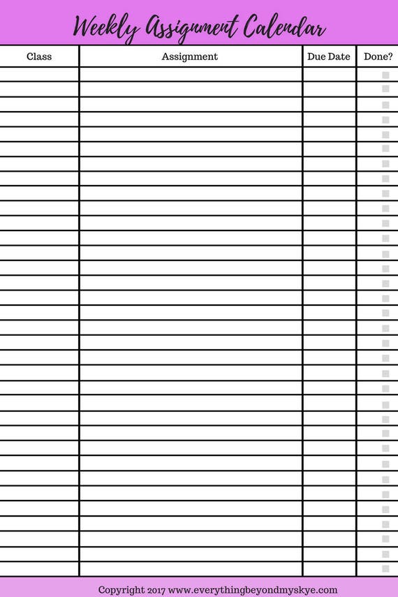 Printable Homework Planner Pdf Assignment Tracker