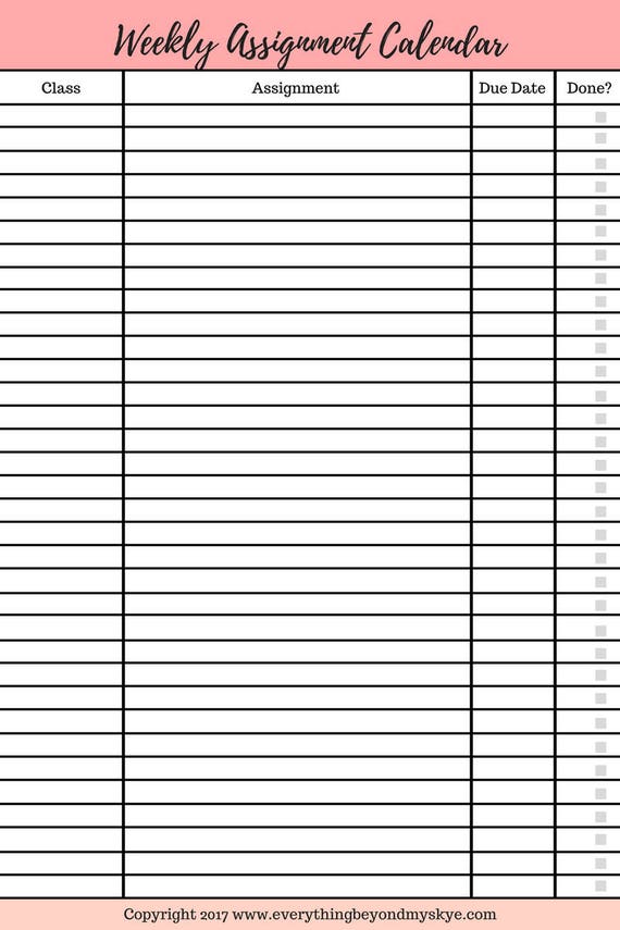 Astounding Assignment Tracker Printable Hudson Website