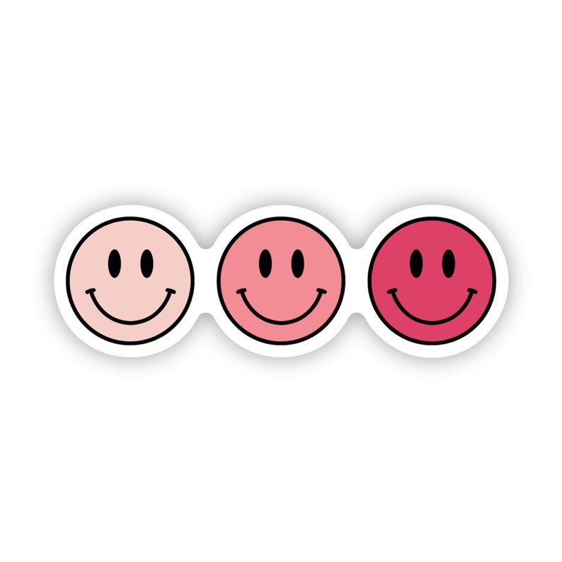 pink smiley sticker, pink happy face sticker, preppy sticker, aesthetic sticker, die cut smiley sticker, smiley face decal, pink smiley face image 1