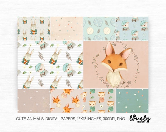 Watercolor Bunny Digital Paper, Bunny Pattern, Nursery Paper Kids
