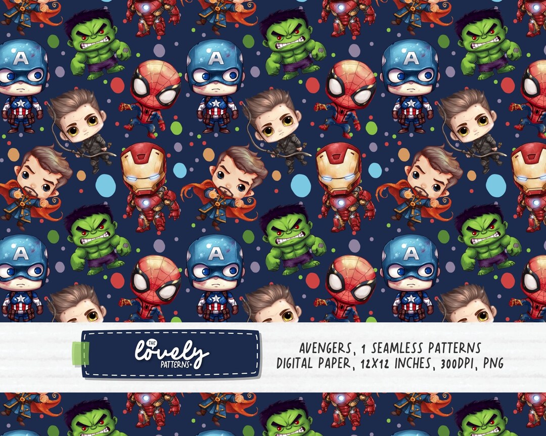 Avengers Seamless Digital Pattern, Seamless Paper Prints, Cartoon