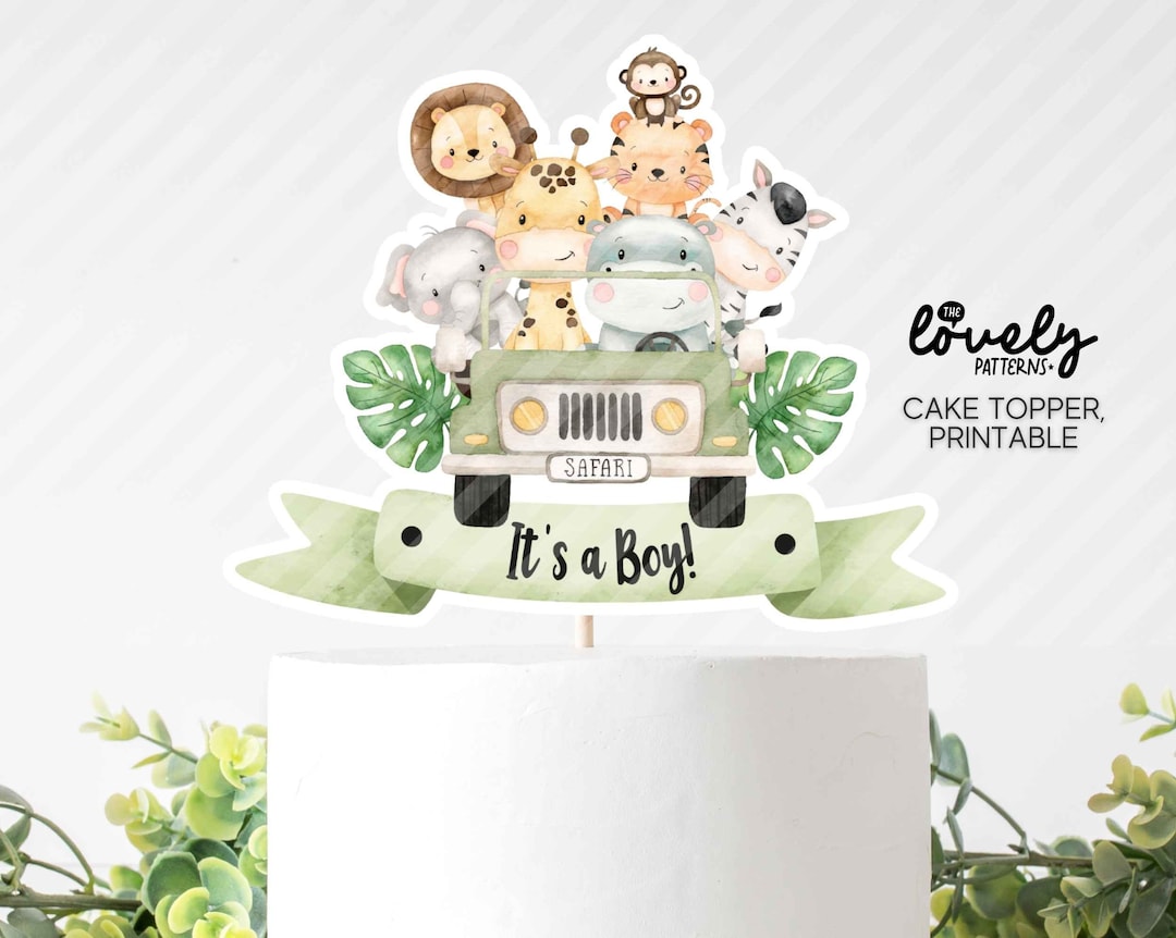 Safari Cake Topper Printable, Safari Baby Shower Cake Topper, Safari