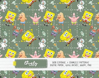 Sponge Seamless Digital Pattern, Seamless Paper Prints, Cartoon Digital Paper, Movie Scrapbook Paper Printable, Nursery Pattern Textil