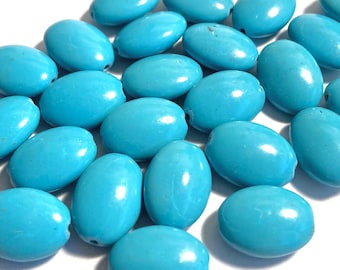 8 Turquoise Blue, Magnesite (dyed/stablized), Puffed Oval Beads - 8 beads - Approximately 17mm x 12mm