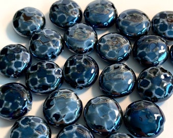 Handmade, Marine Blue Glazed, Flat Coin, Porcelain Beads - 5 Beads - Approximately 19mm
