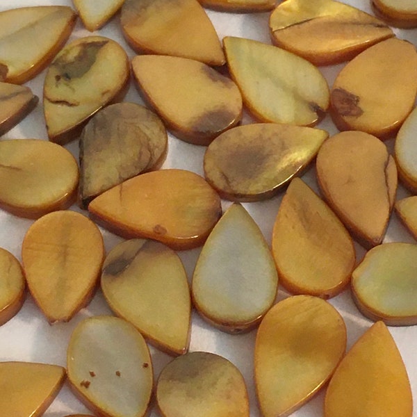 Golden Yellow (dyed), Mother-of-Pearl, Teardrop Shaped Beads - Approximately 10mm x 6mm - 30 beads