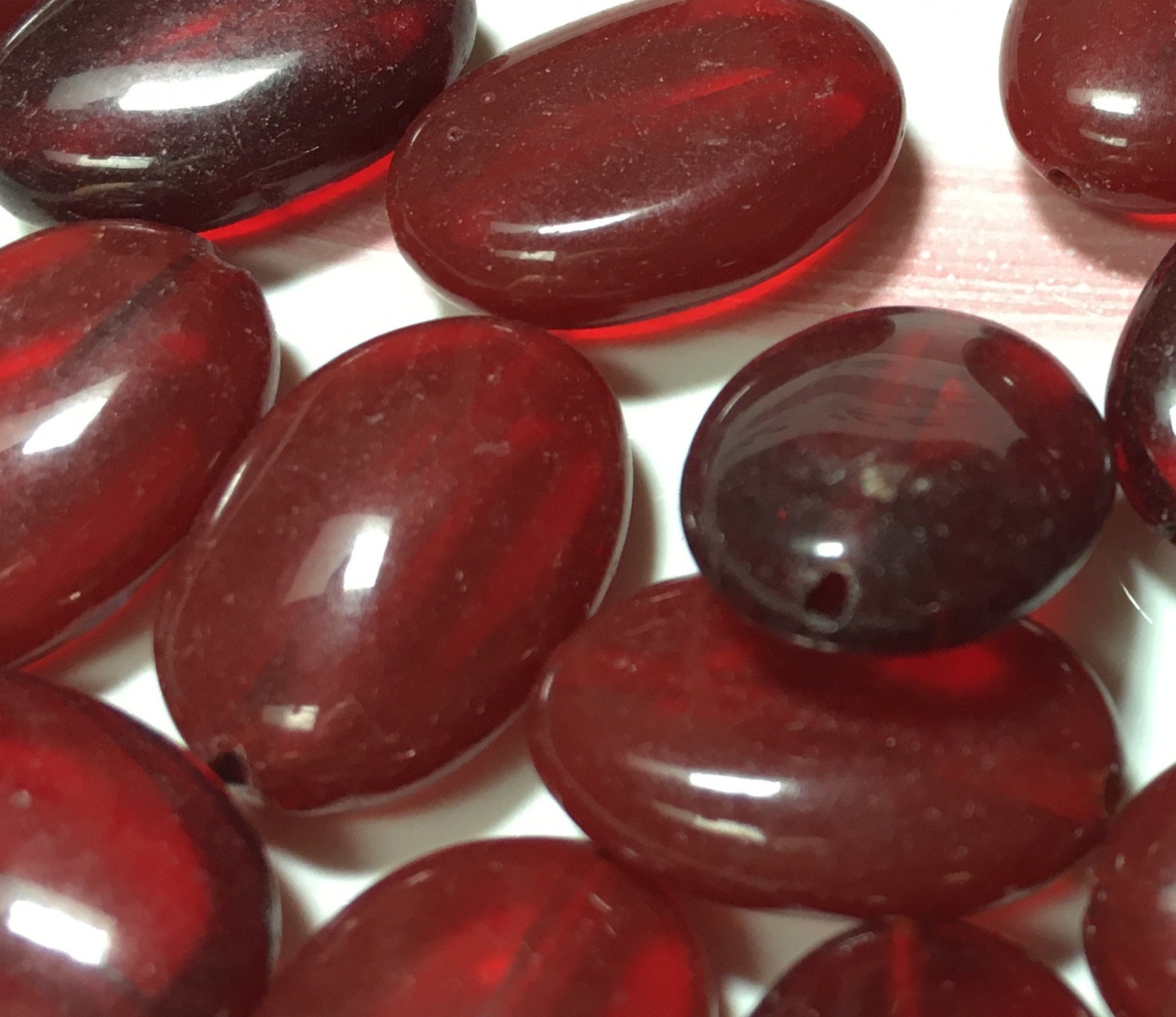 Deep red glass beads flat oval 22 beads Approximately Etsy