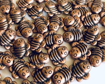 Antiqued Copper Bee Beads - Metal Pewter Charms - 10 Beads - (12mm)