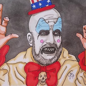 Kapitän Spaulding, Aufkleber, Mittelfinger, Marker Kunst, Horror