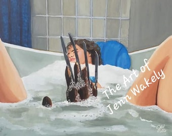 Terror in the Tub, Original Acrylic Painting, A Nightmare on Elm Street 16x20 Canvas