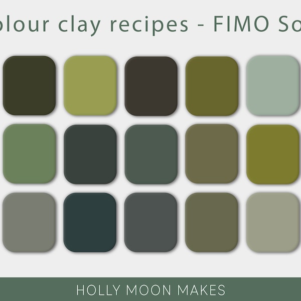 Recettes de couleurs d'argile polymère - FIMO Soft - Verts - Mélange de couleurs d'argile - Palette en sourdine