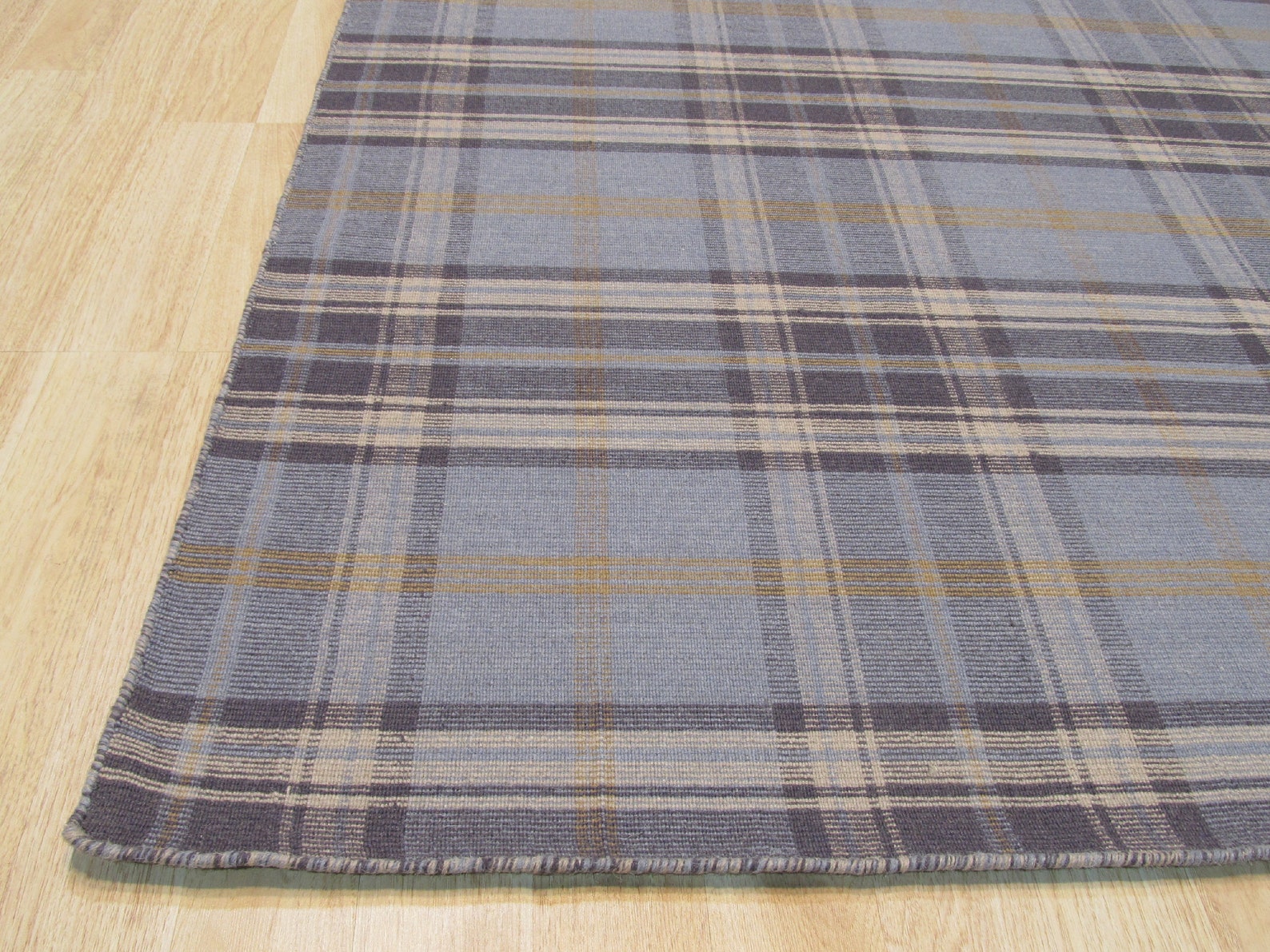 Blue/navy Plaid Handtufted Wool Rug Etsy