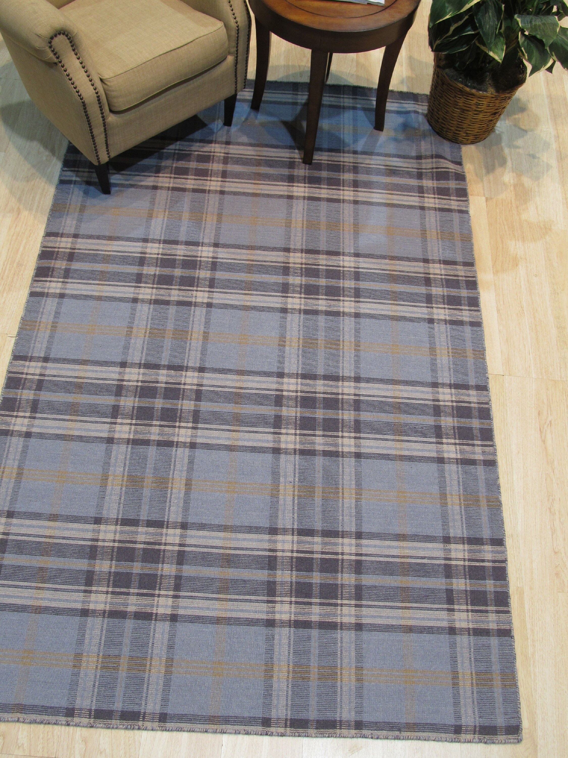 Blue/Navy Plaid Handtufted Wool Rug Etsy.de