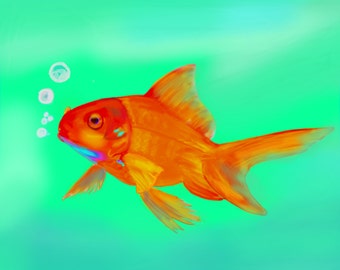 Digital Painting - "in my bubbles" ( Gold Fish )