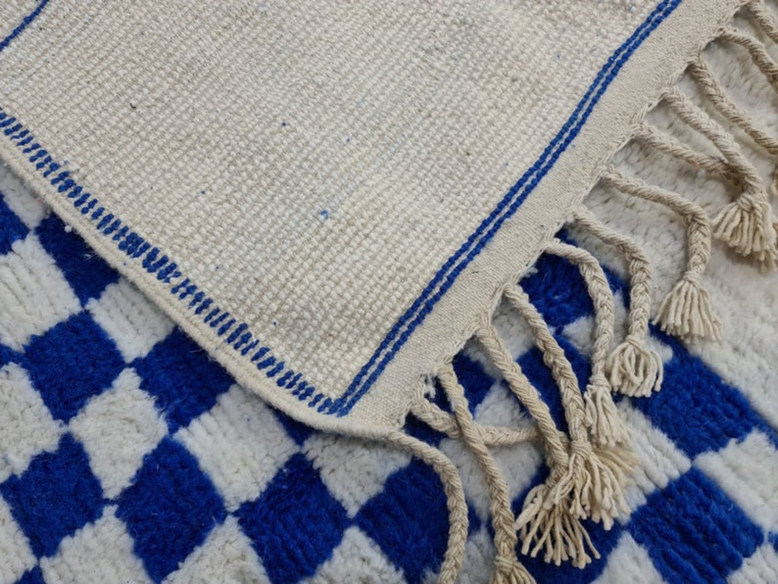 Checkered Blue And White Rug Handmade Beni Ourain Rug Etsy