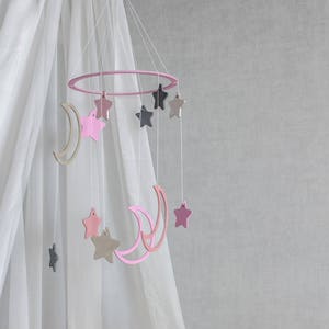 celestial Baby mobile girl Moon baby mobile Moon mobile for baby Pink crib mobile Baby mobile woodland Moon mobile for kids image 1